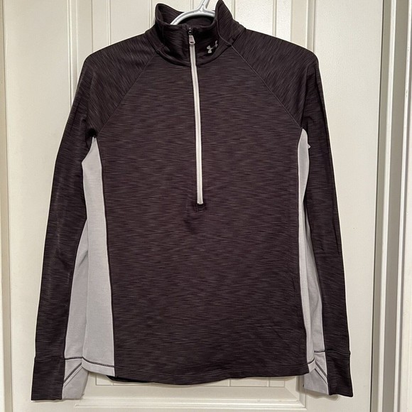 Under Armour Medium Adult Running Jacket Gray Fitted Cold Gear 1/2 Zip Pullover - Picture 2 of 8